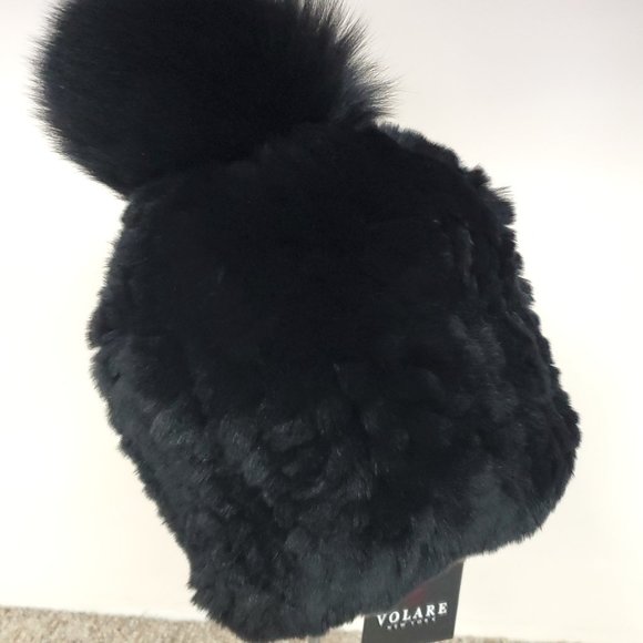 SALE Rex Rabbit Fur Beanie with Fox Pom - Picture 1 of 2